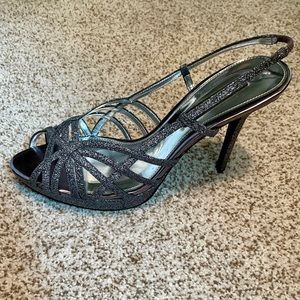 Nina Fonda Pewter Baby Glitter Strappy Stiletto Heels